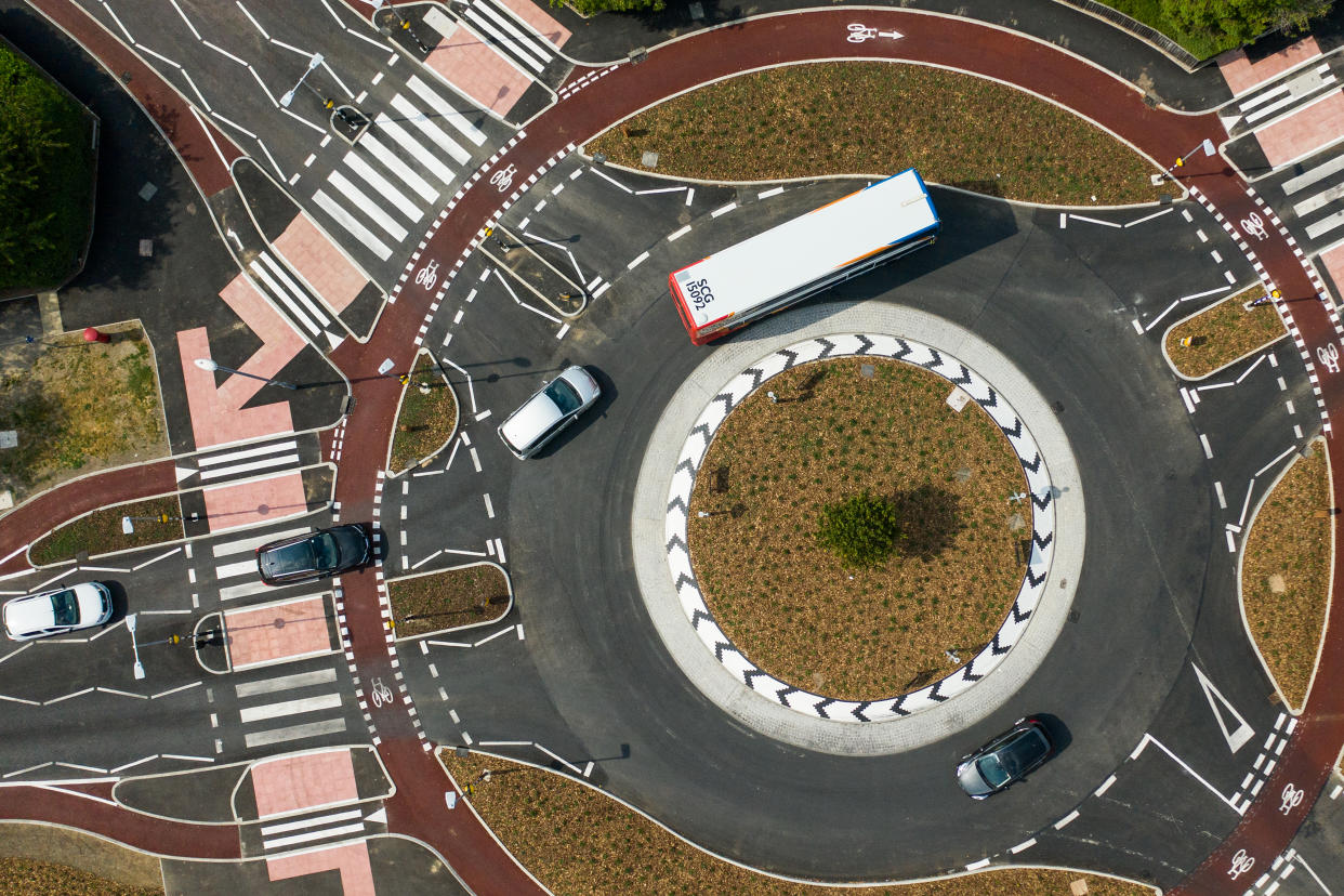 An aerial view of the roundabout in Cambridge. (PA)