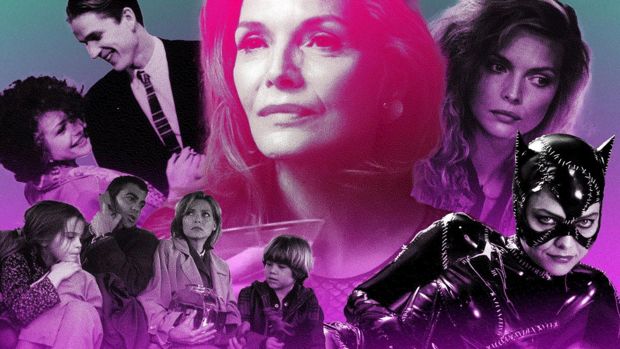 Michelle Pfeiffer, seen here in "Married to the Mob," "One Fine Day," "French Exit," "The Witches of Eastwick" and "Batman Returns." (Photo: Illustration: Damon Dahlen/HuffPost; Photos: Getty/Sony)