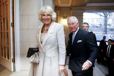 Britain's Prince Charles and Camilla, the Duchess of Cornwall, arrive for a reception at the British Ambassador's residence in Washington March 17, 2015. REUTERS/Andrew Harnik/Pool