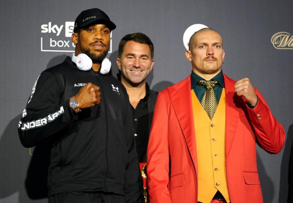 Anthony Joshua, left, and Oleksandr Usyk addressed the media on Thursday (Zac Goodwin/PA) (PA Wire)