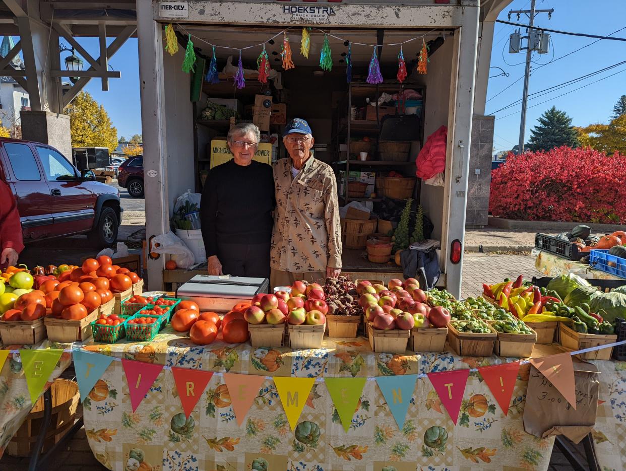 Connie and Joe Rash have been selling tomatoes and other produce grown on their Pinconning farm at the Gaylord Farmers Market for 57 years. Both will retire but still plan on coming back every summer to see the friends they have made over the years.