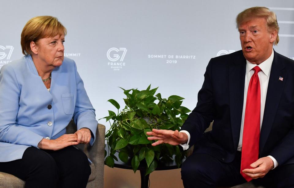 Donald Trump and Angela Merkel at the G7 in 2019: AFP via Getty Images