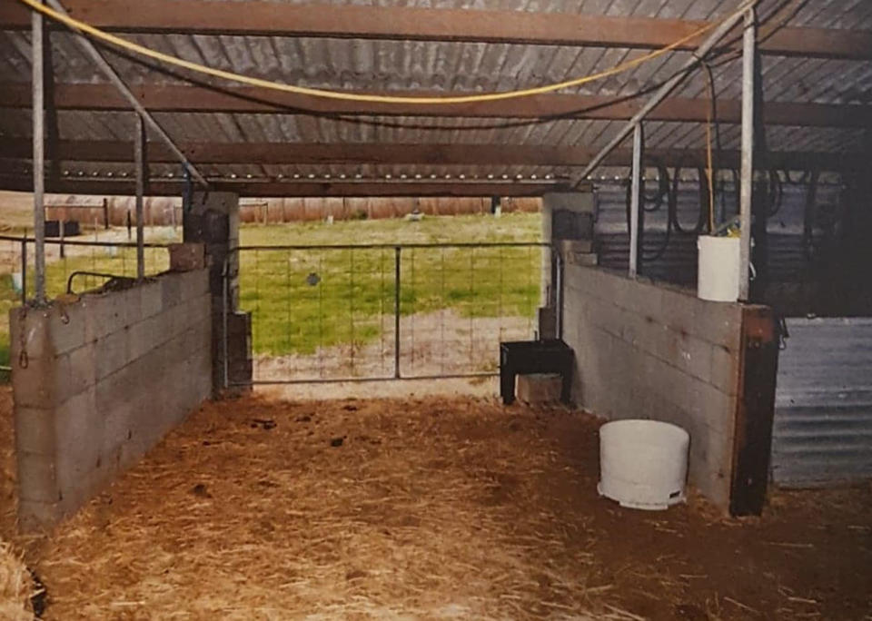 An image tendered as evidence and obtained on Thursday, March 28, 2019, of a pig shed where a European backpacker was chained up and raped over two days by Gene Charles Bristow, 54, Southeast of Adelaide.