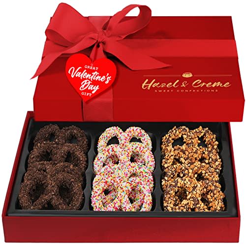 Hazel & Creme Chocolate Covered Pretzel Gift Box - Valentines Gourmet Pretzels - Food Gift - Anniversary, Birthday, Corporate, Holiday Gourmet Gift (Amazon / Amazon)