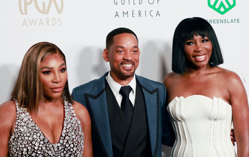 Serena Williams, Will Smith and Venus Williams, pictured here at the 33rd Annual Producers Guild Awards.