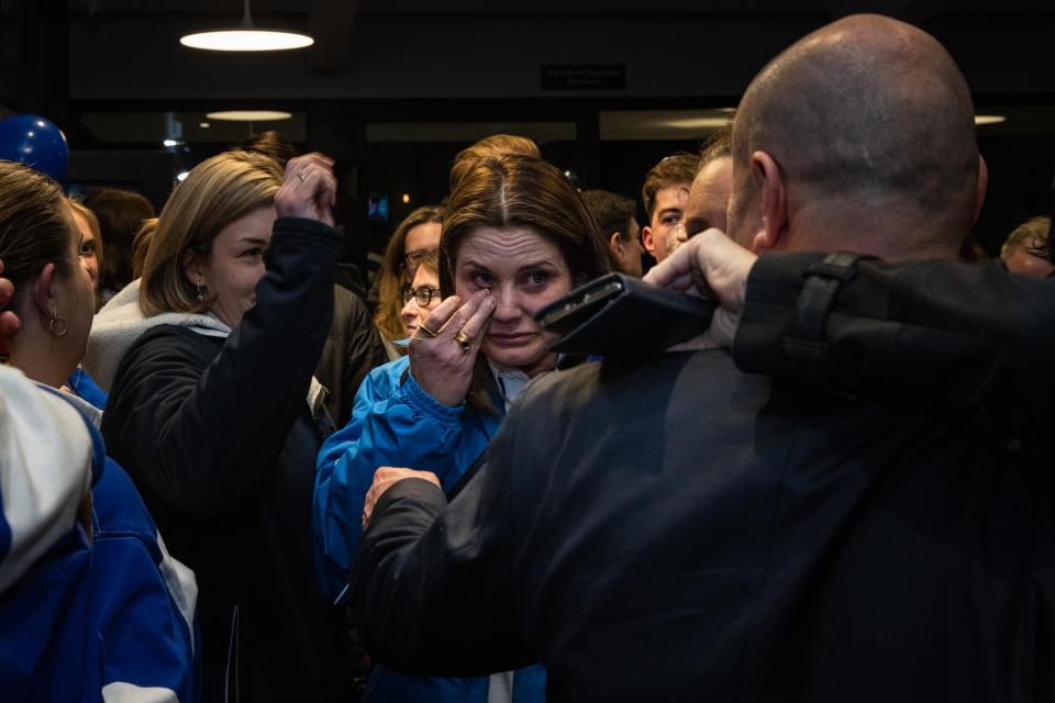 Liberal candidate Josh Frydenberg's supporters react with tears. Source: AAP