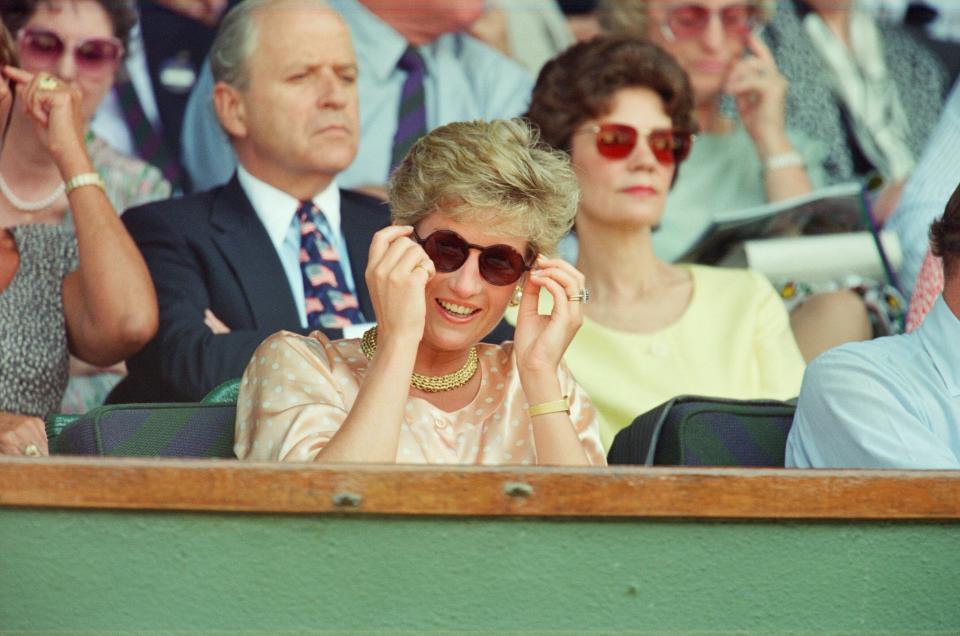 Diana, Princess of Wales, attends the 1993 Men's Singles Wimbledon Tennis Final.