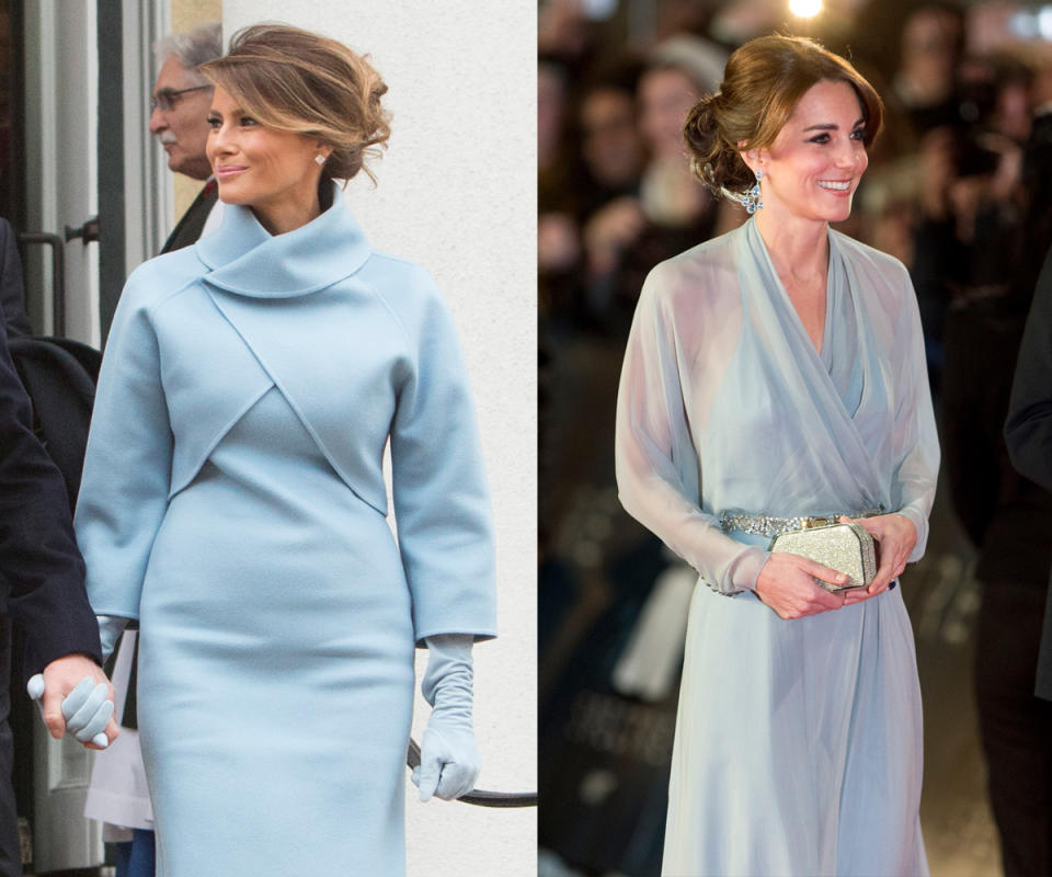 Melania Trump in Ralph Lauren; Kate Middleton in Jenny Packham