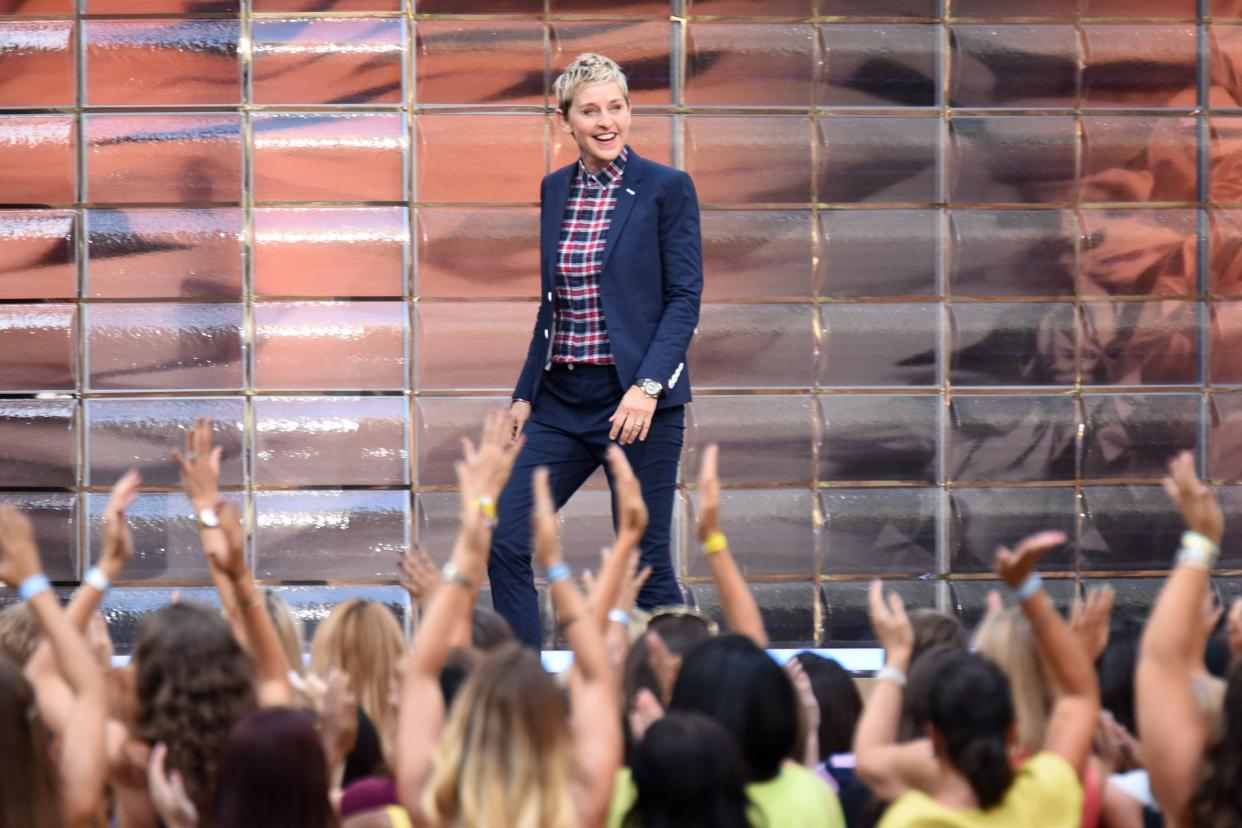 TV show host Ellen Degeneres appears at "The Ellen Degeneres Show" Season 13 Bi-Coastal Premiere at Rockefeller Center on September 8, 2015 in New York City