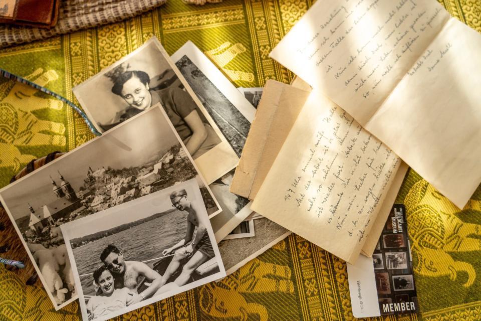 Photographs and letters written by Martha Salinger, 89, are displayed by her husband Werner Salinger, 90, a U.S. Air Force Intelligence veteran who enlisted during the Korean War, at their home in Gold Canyon on Jan. 13, 2023. Werner, who survived the Holocaust with his family, met Martha during the height of the Cold War while deployed in Germany. Martha's father, a government bureaucrat, was drafted into the German military during World War II.