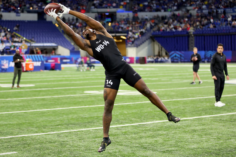 Xavier Legette #WO14 of South Carolina. (Photo by Stacy Revere/Getty Images)