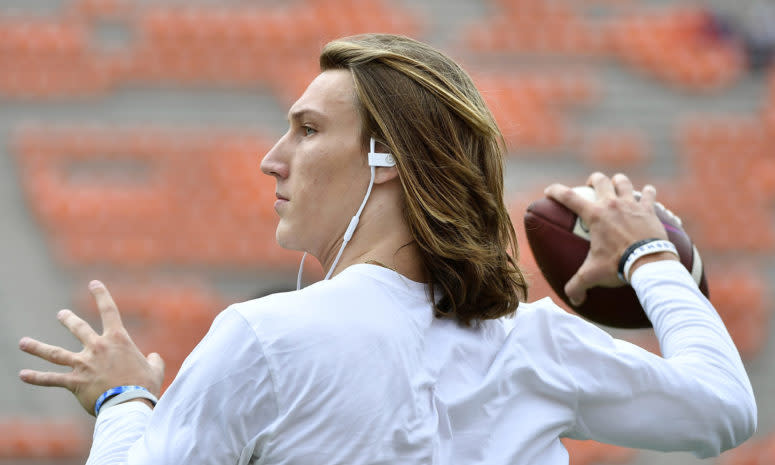 Trevor Lawrence warming up before a game.