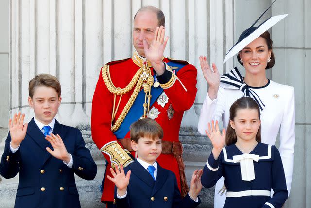 <p>Max Mumby/Indigo/Getty</p> (From left) Prince George, Prince William, Prince Louis, Kate Middleton and Princess Charlotte at Trooping the Colour on June 15, 2024.
