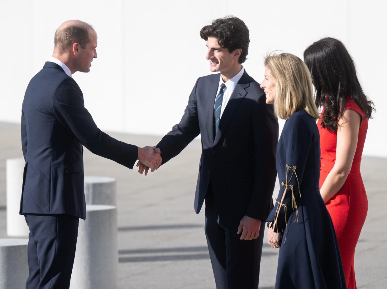 Prince William, Jack Schlossberg, Tatiana Schlossberg and Caroline Kennedy visit the John F. Kennedy Presidential Library and Museum on December 2, 2022.