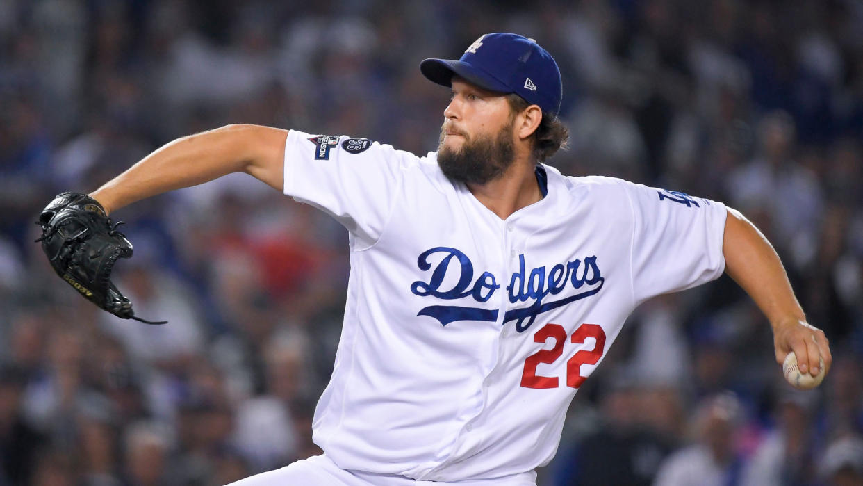 Los Angeles Dodgers pitcher Clayton Kershaw throws against the Washington Nationals during the seventh inning in Game 5 of baseball's National League Division Series, in Los AngelesNLDS Nationals Dodgers Baseball, Los Angeles, USA - 09 Oct 2019.