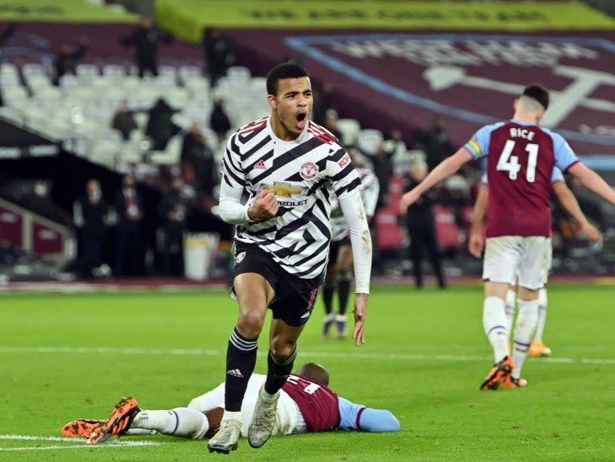 <p>Greenwood celebrates putting United ahead</p>Getty