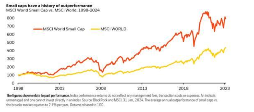 Der MSCI Small Cap hat den MSCI World über die vergangenen 25 Jahre geschlagen.  - Copyright: Blackrock 