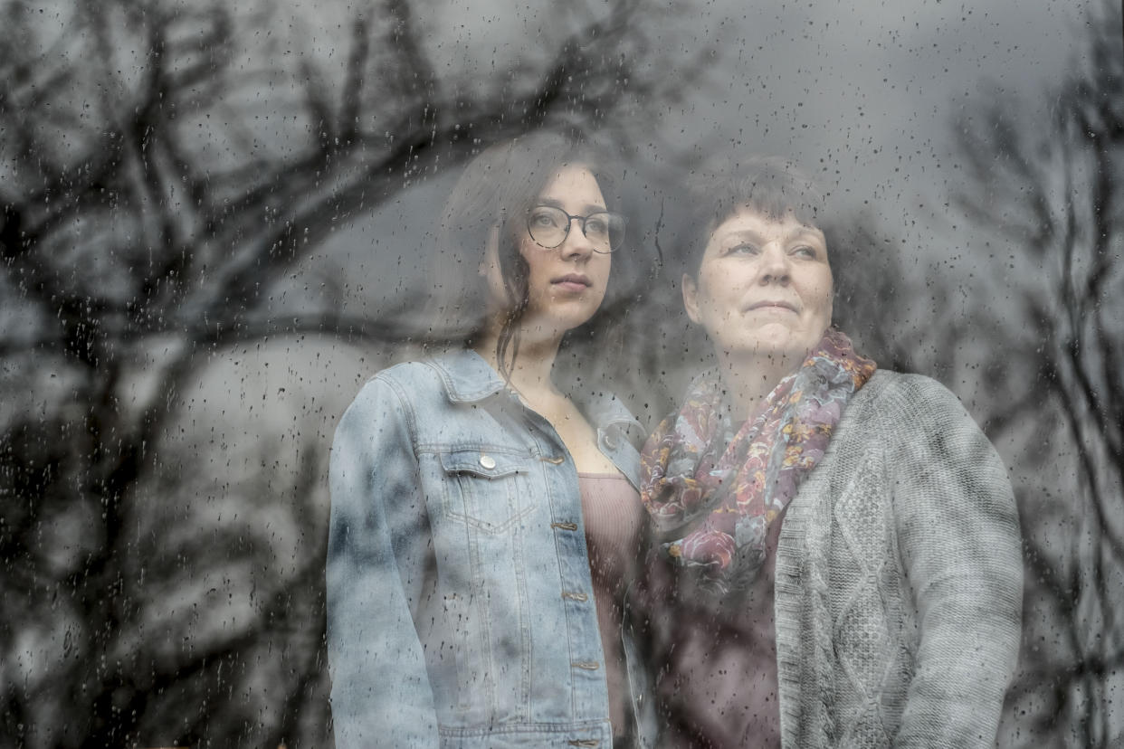 MacKenzie Loesch, 20, and her mother, Karen Loesch, at her home in Marthasville, Mo., pictured here on March 9, 2020. (Whitney Curtis for NBC News)