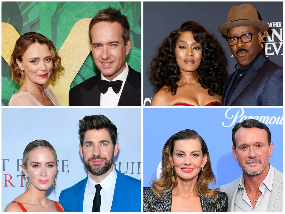 Couples who’ve brought their romance to the screen: (Clockwise from top left) Keeley Hawes and Matthew Macfadyen, Angela Bassett and Courtney B Vance, Emily Blunt and John Krasinski, Faith Hill and Tim McGraw (Getty)