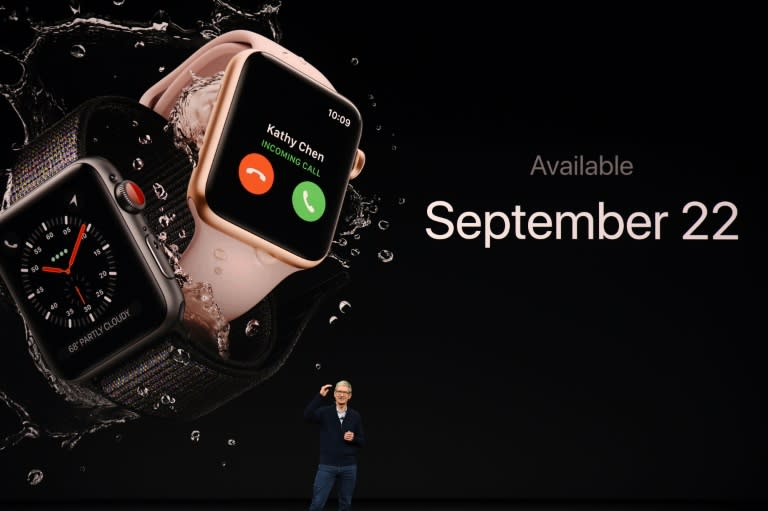 Apple shares fell ahead of its release this week of an updated smartwatch and new iPhone 8 models, with a high-end iPhone X set for release later this year