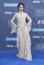 <p>Lily stunned in a grey Victorian Elie Saab dress and vampy lips. <i>[Photo: Getty]</i> </p>