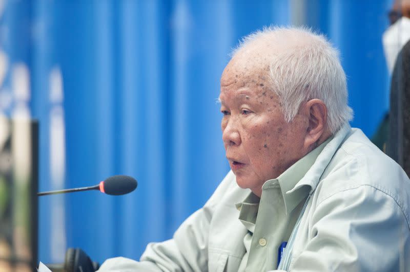 Former Khmer Rouge leader Khieu Samphan attend his appeal hearing in Phnom Penh