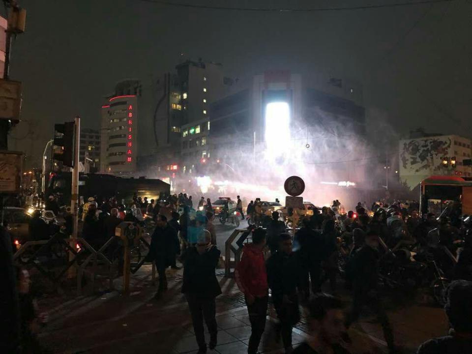 <p>People demonstrate on Ferdowsi Avenue in Tehran, Iran, Dec. 31, 2017. (Photo: Mek Network Inside Irandpa/DPA via ZUMA Press) </p>