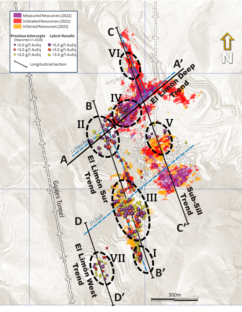 Plan view of ELG Underground including key structural trends (corridors)