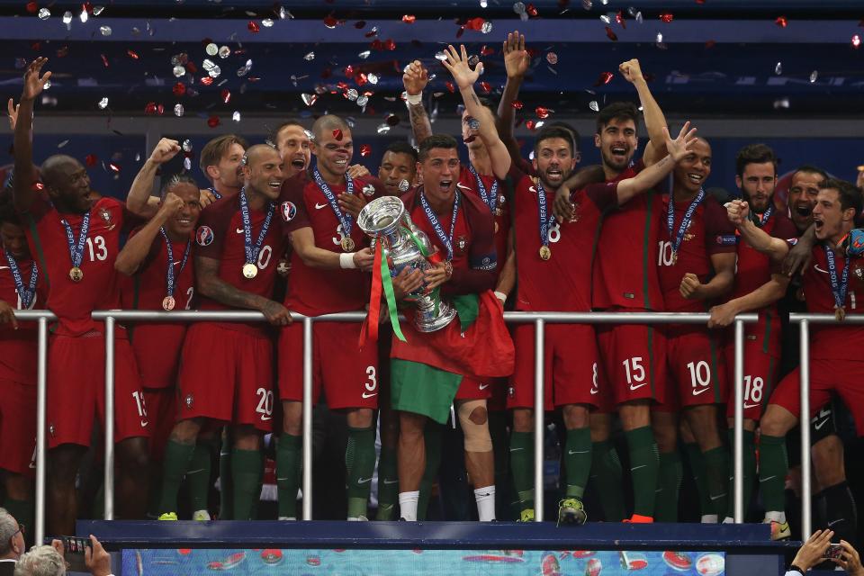 Cristiano Ronaldo and Portugal lift the trophy at Euro 2016