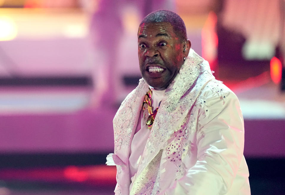 Busta Rhymes performs a medley at the BET Awards on Sunday, June 25, 2023, at the Microsoft Theater in Los Angeles. (AP Photo/Mark Terrill)
