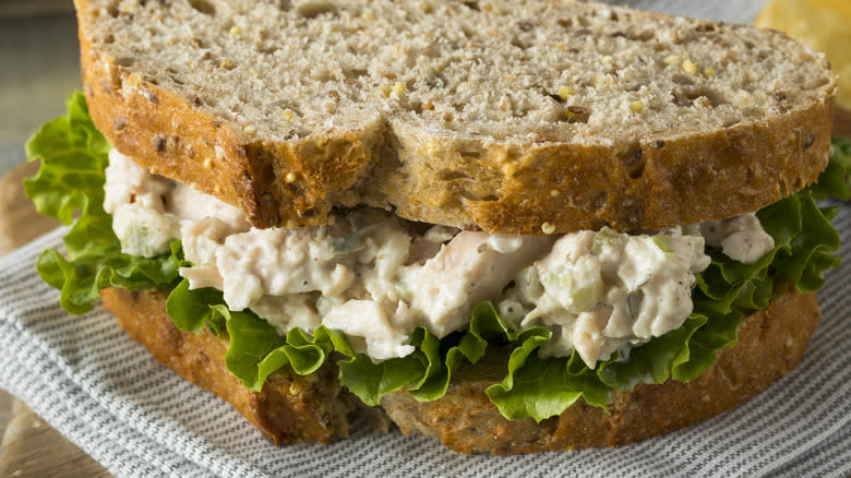 Chicken salad sandwich on plate