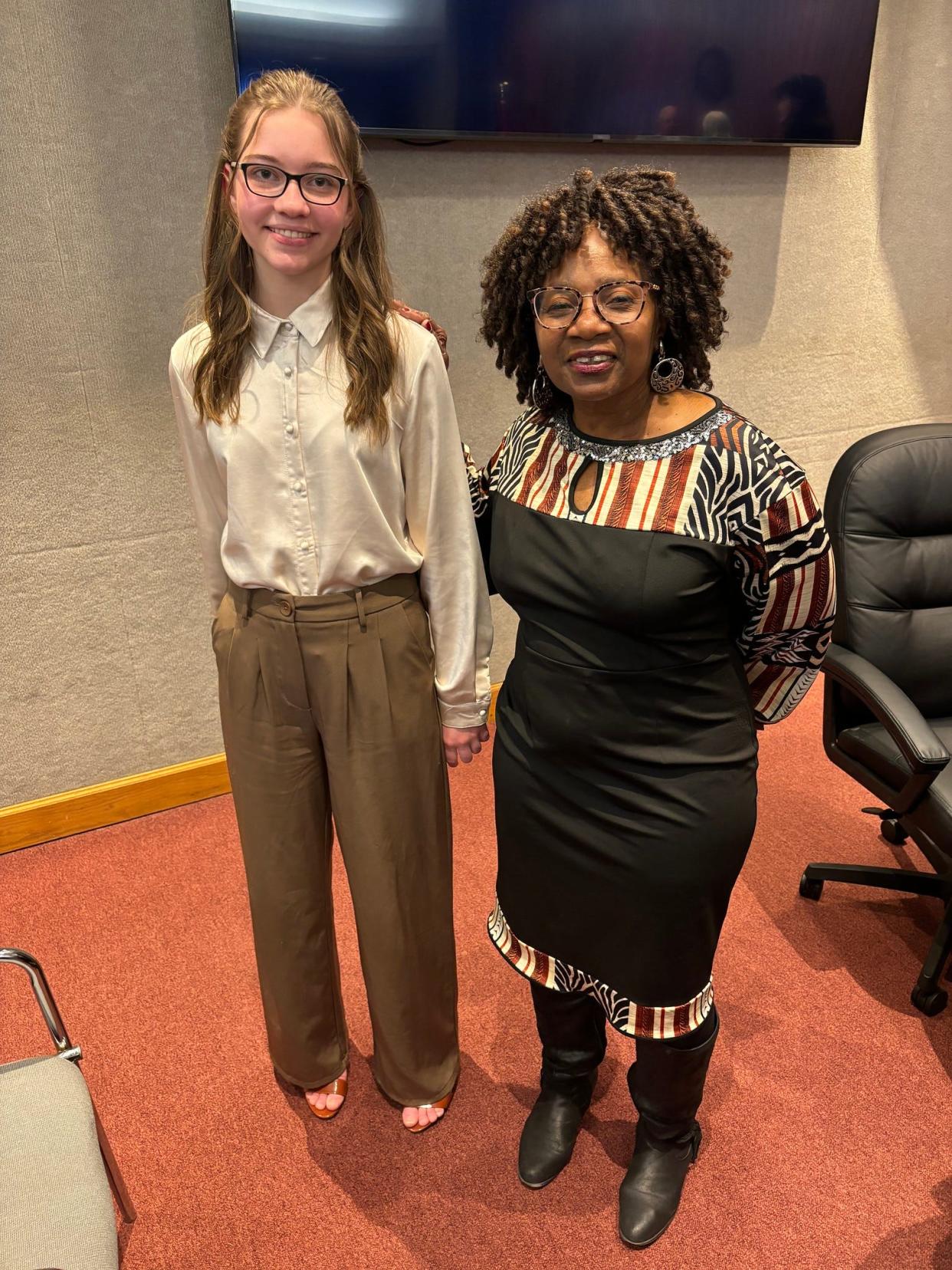 Lillian Shafer, left, Oak Ridge's youth poet laureate, and Rose Weaver, the poet laureate.