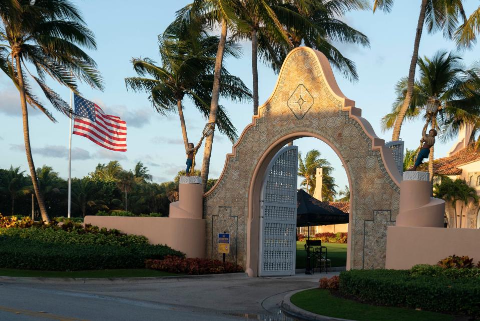 The flag flies at half-staff at former president Donald Trump's Mar-A-Lago residence in Palm Beach on March 31, 2023. A New York grand jury voted to indict Trump over hush money payments made to porn star Stormy Daniels ahead of the 2016 election.