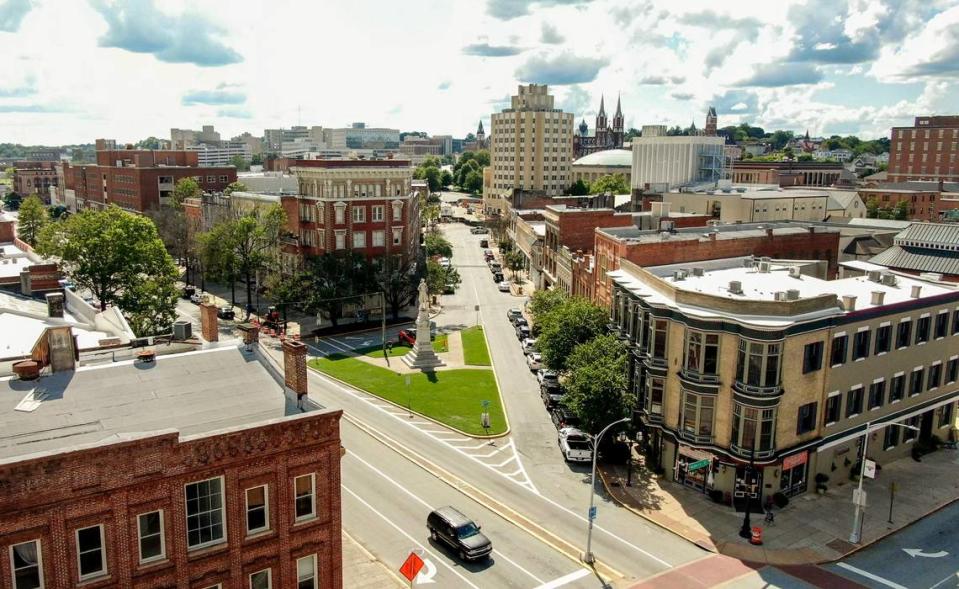 View of downtown Macon from a drone.