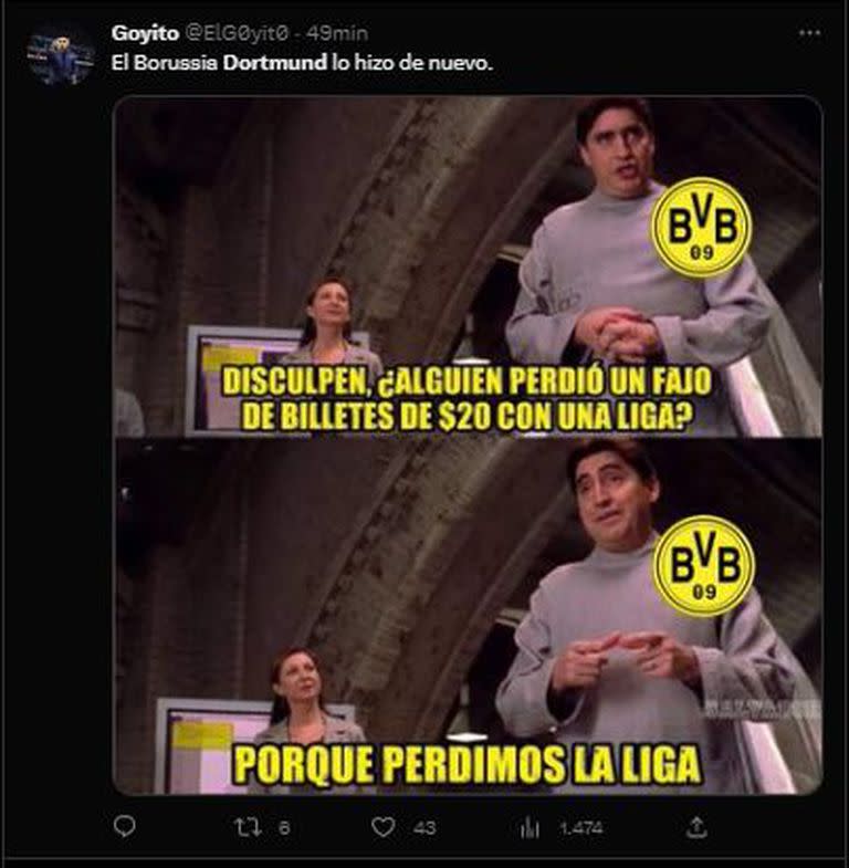 Meme del desenlace de la Bundelisga con Borussia Dortmund como protagonista