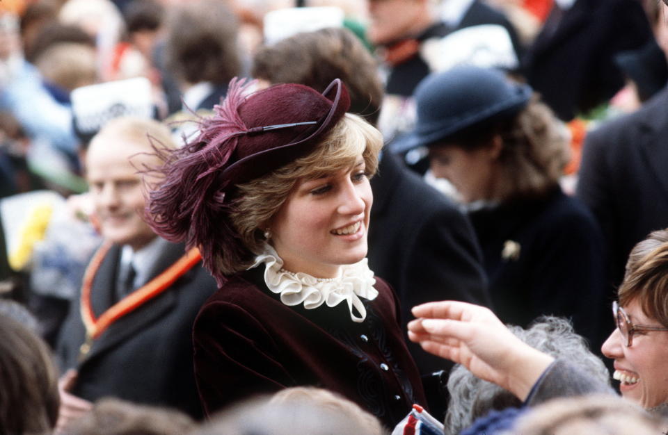 Princess Diana greets people in Wales, 1981.