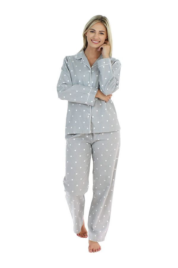 17) Cotton Flannel Button-Down Pajamas PJ Set