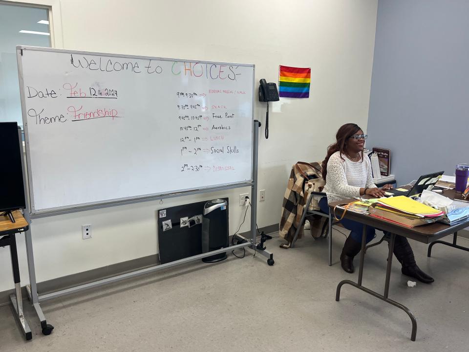 Shanae Yarrell, an employee at Advocates Inc. disability service center in Ashland, instructs a program on social and career skill development.