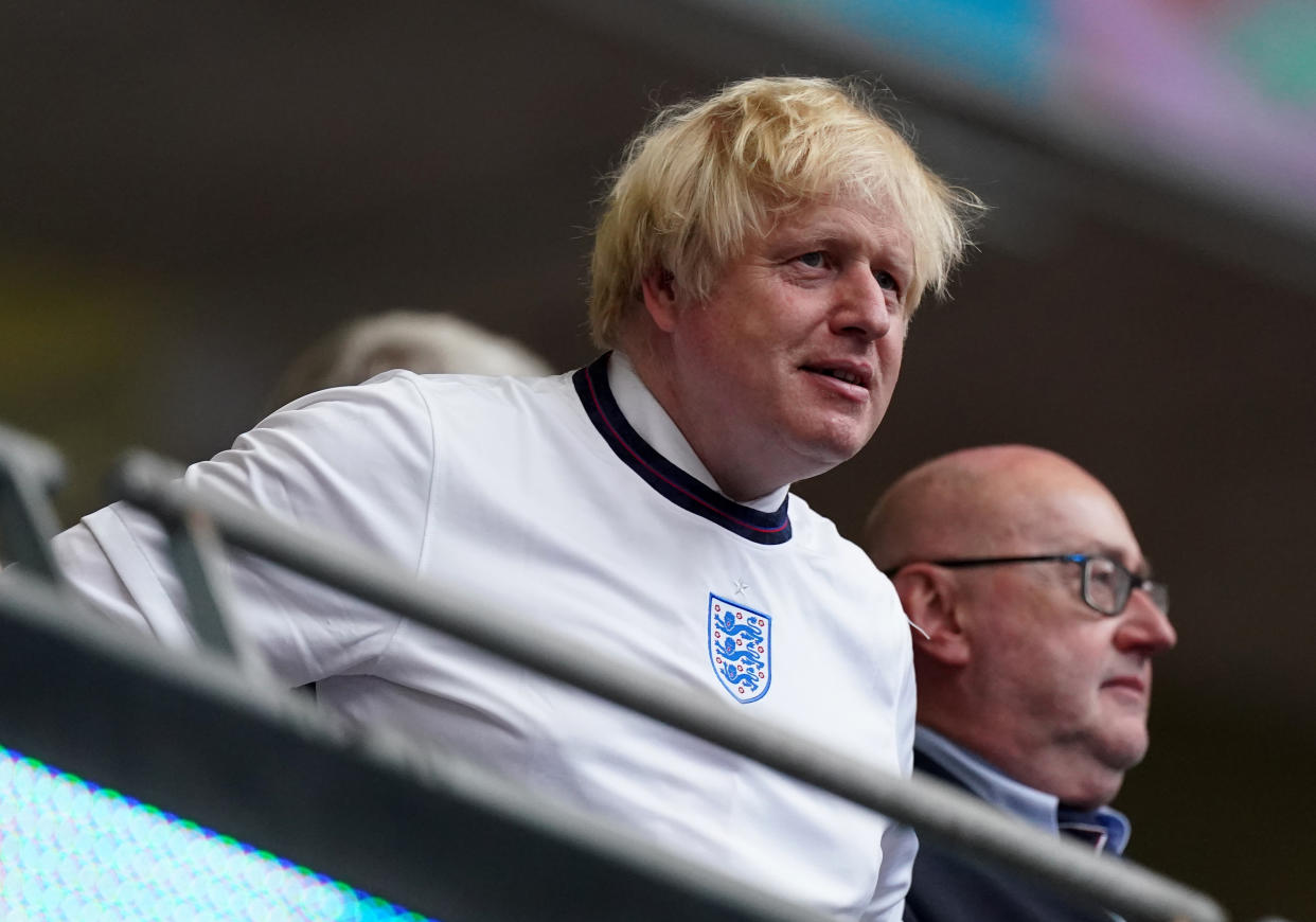 Prime Minister Boris Johnson during the UEFA Euro 2020 Final at Wembley Stadium, London. Picture date: Sunday July 11, 2021.