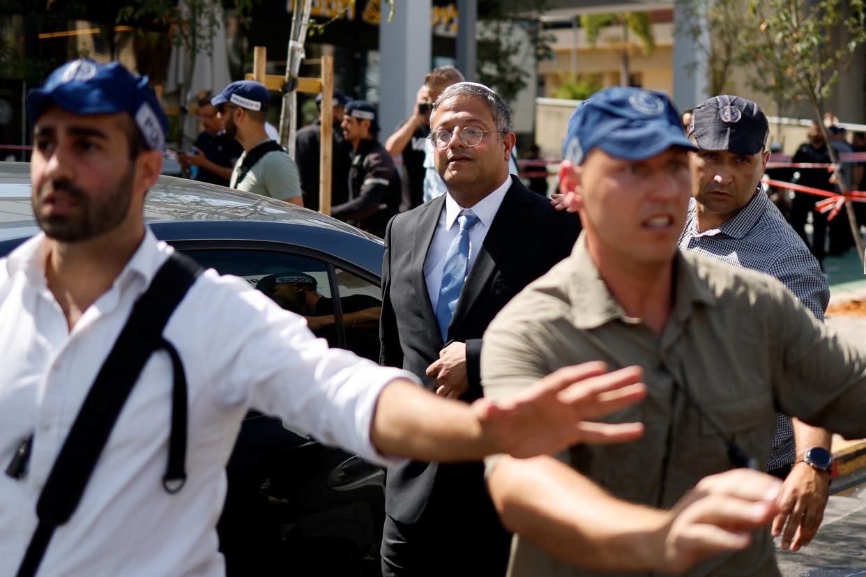 Israel's Minister of National Security Itamar Ben-Gvir visits the site of a ramming attack in Tel Aviv (REUTERS)