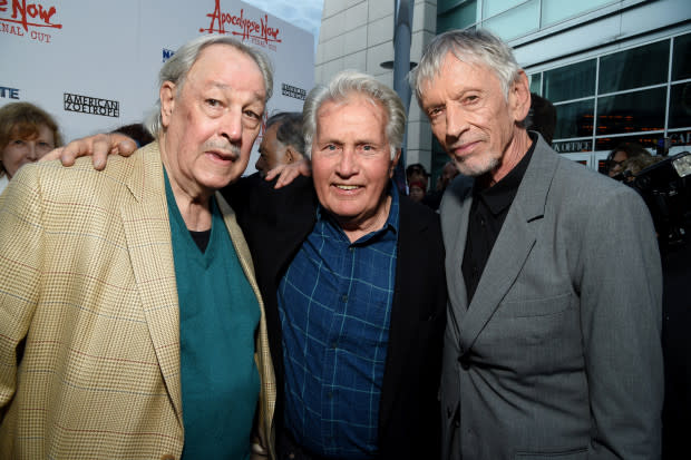 HOLLYWOOD, CALIFORNIA - AUGUST 12: (L-R) Frederic Forrest, Martin Sheen, and Scott Glenn attend the "Apocalypse Now" Final Cut 40th Anniversary Special Screening at ArcLight Cinemas Cinerama Dome on August 12, 2019 in Hollywood, California. (Photo by Michael Kovac/Getty Images for myCinema)<p><a href="https://www.gettyimages.com/detail/1167693359" rel="nofollow noopener" target="_blank" data-ylk="slk:Michael Kovac/Getty Images;elm:context_link;itc:0;sec:content-canvas" class="link ">Michael Kovac/Getty Images</a></p>