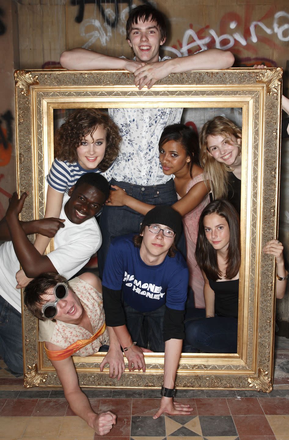 bristol, united kingdom august 02 joseph dempsie, april pearson, nicholas hoult, mike bailey, larissa wilson, hannah murray and kaya scodelario attend the channel 4 e4 party for a one off skins special on august 2, 2007 in bristol gloucestershire, england photo by mike marslandwireimage