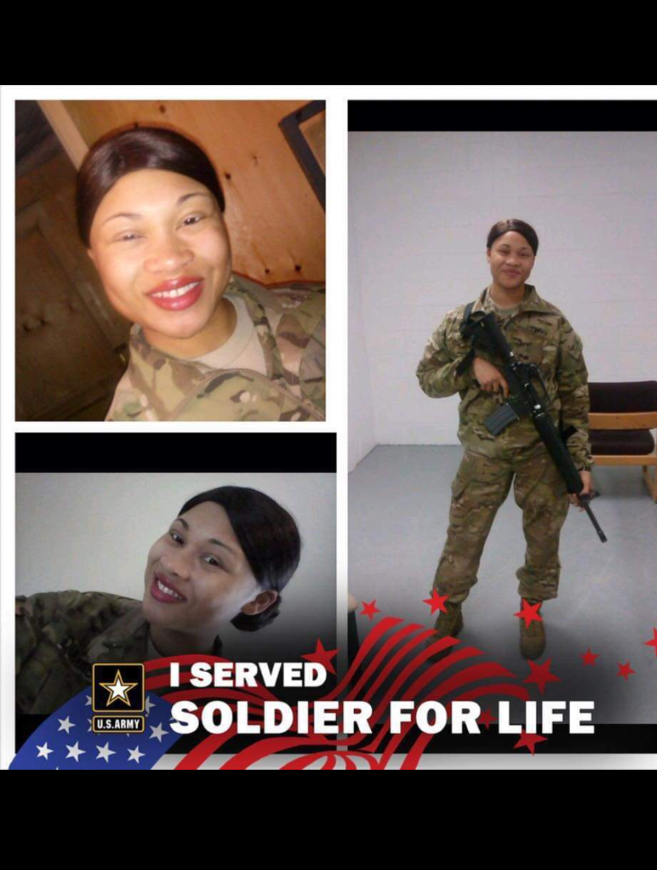 Kiara Anderson is featured in a photo collage, shared on social media. She served in the US Army.