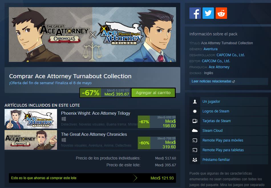 La Ace Attorney Turnabout Collection está muy barata en Steam