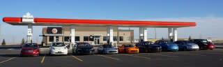 Petro-Canada gas station, Crossfields, Alberta, with electric-car charging station