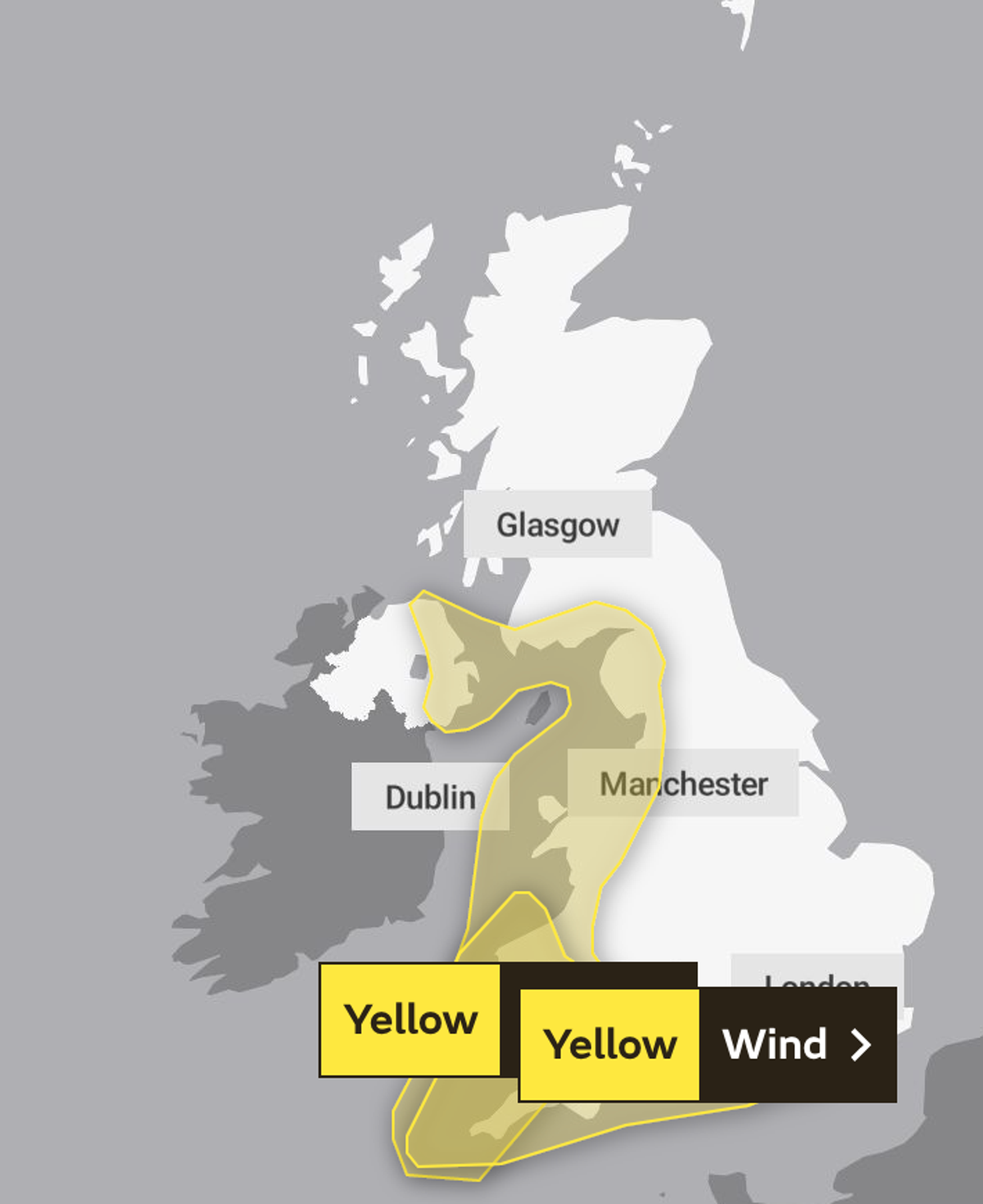 A map showing the areas covered by Wednesday’s weather warning (Met Office)