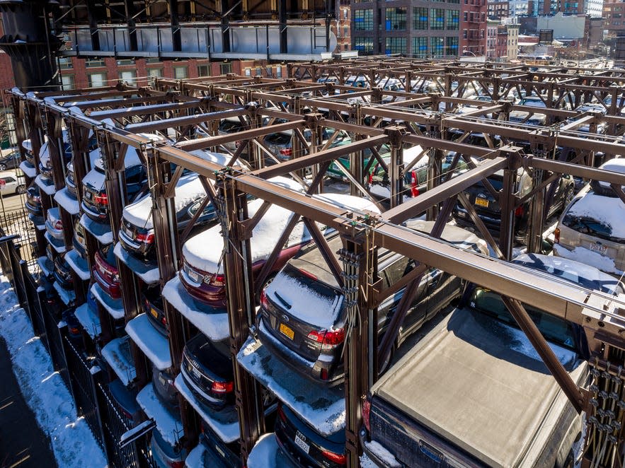 A multi-level parking lot in New York City.