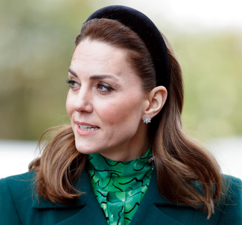 DUBLIN, IRELAND - MARCH 03: (EMBARGOED FOR PUBLICATION IN UK NEWSPAPERS UNTIL 24 HOURS AFTER CREATE DATE AND TIME) Catherine, Duchess of Cambridge visits The President of Ireland, Michael D. Higgins at Áras an Uachtaráin on March 3, 2020 in Dublin, Ireland. The Duke and Duchess of Cambridge are undertaking an official visit to Ireland at the request of the Foreign and Commonwealth Office. (Photo by Max Mumby/Indigo/Getty Images)