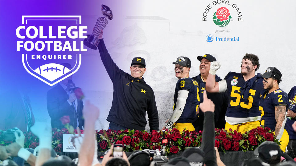 Jim Harbaugh and the Michigan Wolverines celebrate winning the Rose Bowl
(AP Photo/Mark J. Terrill)