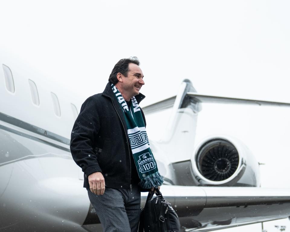 New Michigan State football coach Jonathan Smith arrives in Lansing on Sunday, November 26, 2023.